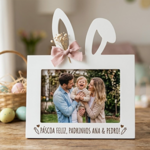 Moldura de Páscoa Personalizada com Orelhas de Coelho e Laço